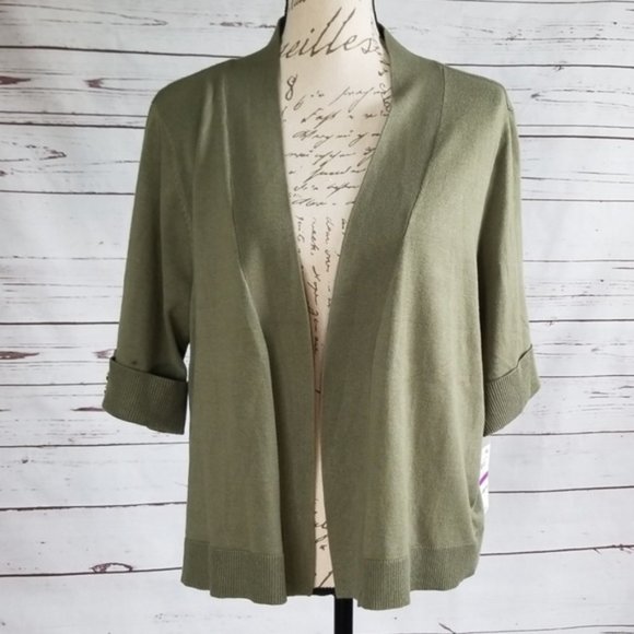 NWT JM Collection Olive Green Button Sleeve Cardig - Picture 1 of 6